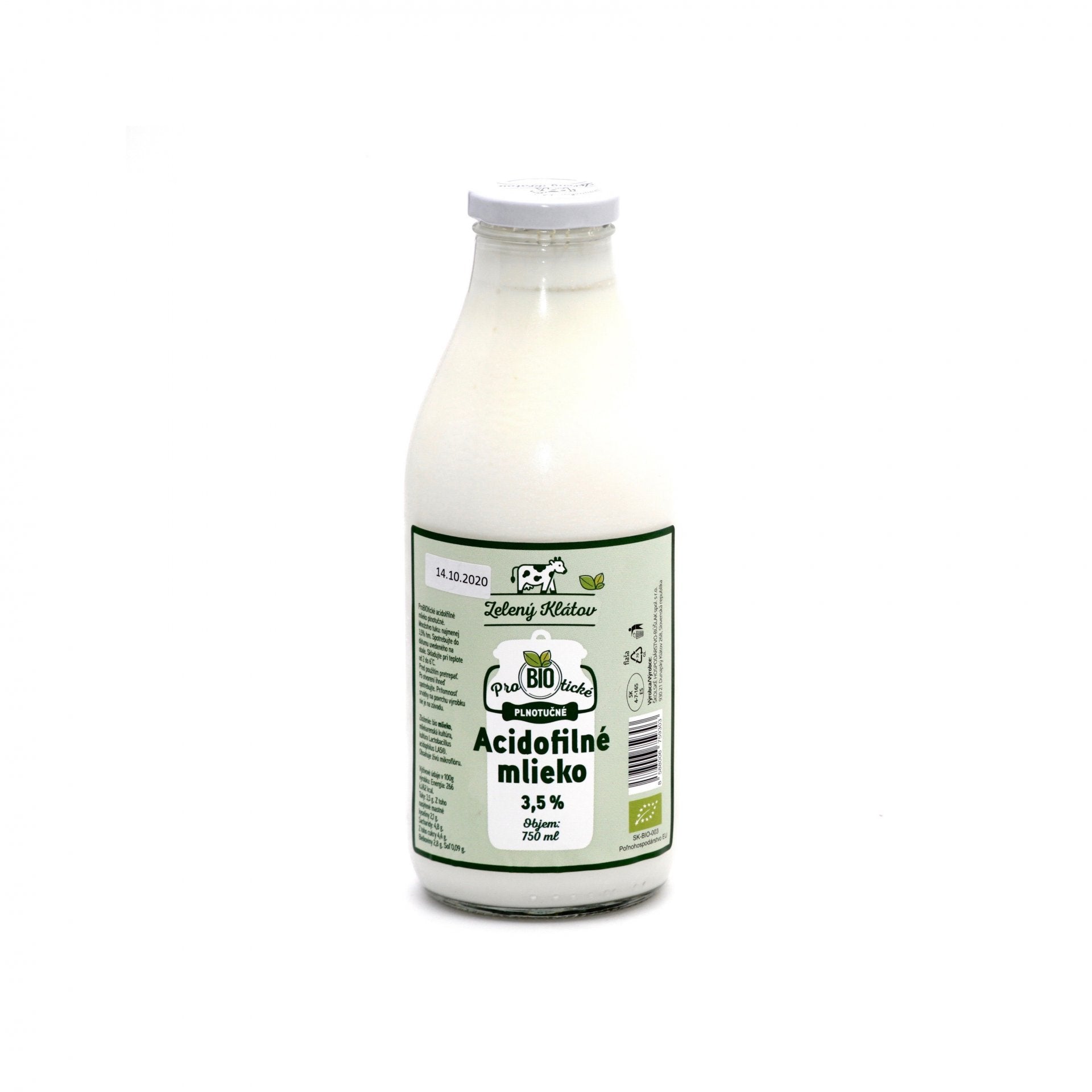 BIO Acidofilné mlieko plnotučné 0,75l.