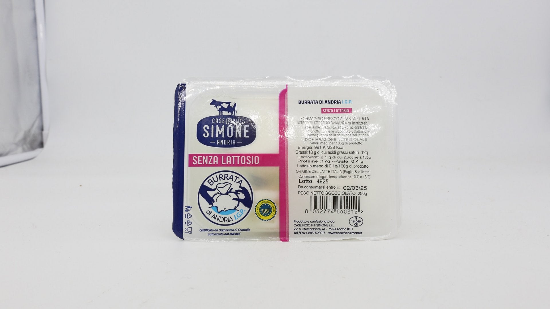 Burrata di Andria I.G.P.bez laktózy 250g.